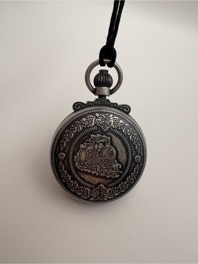 New in Box Charles-Hubert Paris Antiqued Chrome Finish Steam Engine Pocket Watch